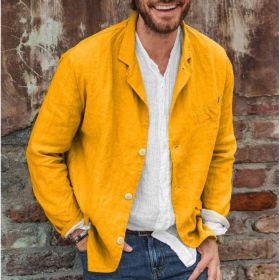 Men's Long-sleeved Shirts Versatile Casual Loose Jacket Top (Option: Yellow-2XL)