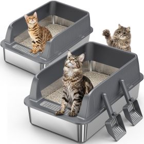 STAINLESS STEEL CAT LITTER BOX (Option: Black and Silver)