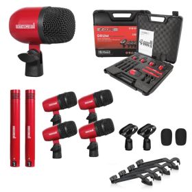 5 Core Drum Microphone Kit 7Pc All Metal Drummer Mics Tom/Snare & Cymbals Wired Instrument Drums Set (Option: Red)
