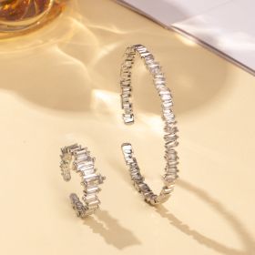 2pcs Fashionable Women's Cubic Zirconia Decorative Wristband, Irregularly Inlaid With Open Wristband Rings, Suitable For Matching With Daily Clothing (Option: silver)