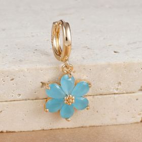 Simple Zircon Six-leaf Flower Pendant Earrings For Women (Option: Y76013 Gold Blue 1PCs)