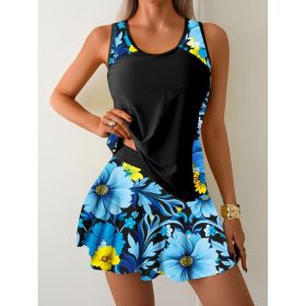 Sunflower-patterned Bright-colored Skirt-style Swimsuit (Option: 1461 Black-S)