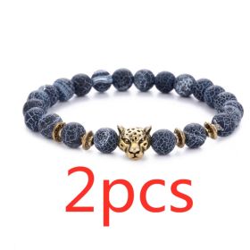 Agate Alloy Leopard head beaded bracelet (Option: 2pcs)