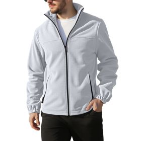 Men's Polar Fleece Jacket Outdoor Zipped Stand Collar Coat (Option: Light Gray-S)