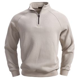European And American Half Zipper Sweater Stand-up Collar All-match Fleece Men's Sweater Top (Option: Apricot-S)