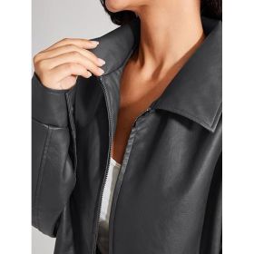 Women's Artificial Leather Plus Size Motorcycle Jacket (Option: Lead Gray-S)