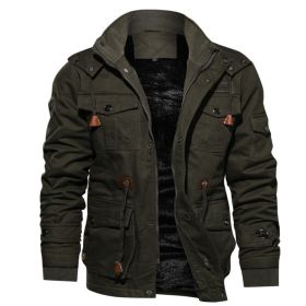 Winter Zip-up Coat Warm Thickened Detachable Hooded Jacket Multi-pocket  Button Drawstring Long Sleeve Tops Men's Cargo Clothing (Option: Army Green-M)