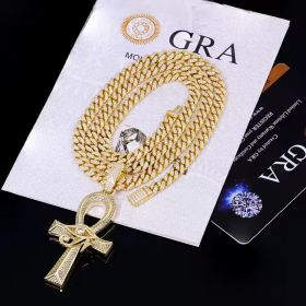 13mm Width Football Pendant Necklace,Full Diamond Eye Of Horus Cross Pendant Necklace, 3D Diamond Gold Zinc Alloy Stainless Steel Religious Zircon (Option: Golden)