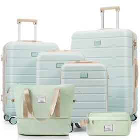 6-Piece Hardside Luggage Set with TSA Lock, 16/20/24/28 Inch Spinner Suitcase Set with Expandable Travel Duffel Bag & Waterproof Toiletry Kit, Adjusta (Option: Grey Green)