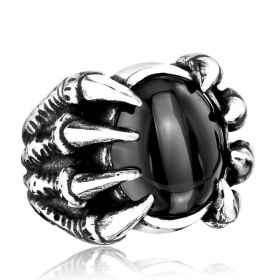 Men's Vintage Personality Titanium Steel Inlaid Zircon Ring (Option: Black Onyx No 9)
