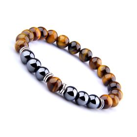 Explosion Style Yellow Tiger Eye Bracelet Fashion Simple Obsidian Alloy Separator Elastic Bracelet (Option: 23cm)