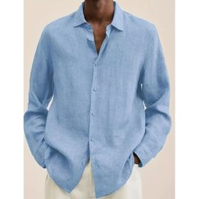 New Solid Color Long Sleeve Shirt Casual Stand Collar Shirt For Men (Option: Blue-XXXL)