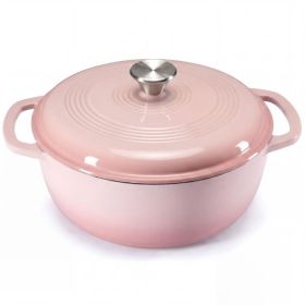 6 Quart Enameled Cast Iron Dutch Oven, Moisture-Sealing Lid For Bread Baking, Braising, Slow Cooking, Dual Handles, Oven Safe (Option: pink)