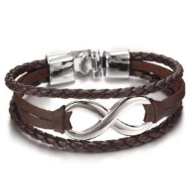 Lucky figure 8 leather bracelet bracelet (Option: brown)