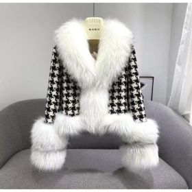 Fur Coat Women's Short Houndstooth Fur Collar Silver Fox Fur Jacket (Option: White-M)