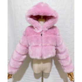 Colorful Short Coat With Hood, Warm Upper Garment, Plus Size (Option: Pink-S)