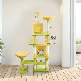 71 inch flower cat tree with large condo removable flower cushion and hammock yellow (Option: Yellow)