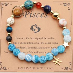Twelve Constellations Bracelets Natural Stone Beaded Eight Planets (Option: Piseces Agate Flowers)