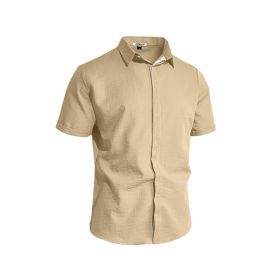 Mens Solid-color Short-sleeve Lapel Shirt (Option: Heather Gray Light Khaki-S)
