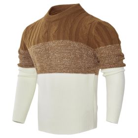 Men's Casual Color Block Long Sleeve Cable Knit Pullover Sweater (Option: Brown-L)