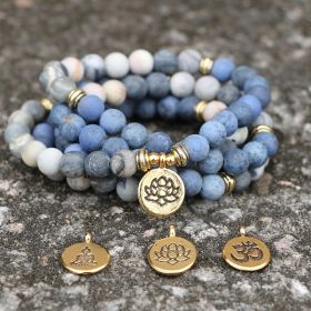 Amazon Stone Tiger Eye Stone Bracelet Necklace 108 Buddha Beads Lotus Bracelet (Option: Blue stone-1PC)