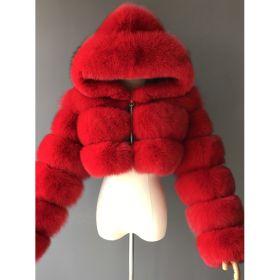 Colorful Short Coat With Hood, Warm Upper Garment, Plus Size (Option: Red-S)
