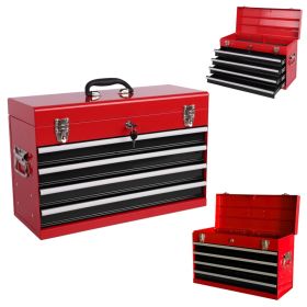 Heavy Duty Metal Tool Box, 21-inch, Portable Metal Tool Box With 4 Drawers, Small Tool Chest With EVA Liners, Ball Bearing Slide Drawers Locking & Pow (Option: Red Black)
