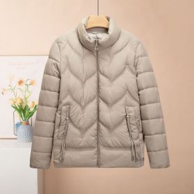 Cotton Coat, Light Down Cotton, Fashionable Short Style New Winter Thin Cotton Jacket (Option: Beige gray-2XL)