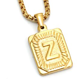 European And American Fashion Men's All-stainless Steel Letter Pendant Gold-plated 18K Titanium Steel Letter Necklace (Option: Gold-Z)
