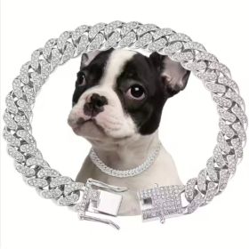 US LOCAL STOCK Hiphoppet Beautiful Hot Sale Luxury Alloy Dog Chain Sparkling Diamond Secure Metal Chain Choker For Dogs And Cats (Option: Silver-M)