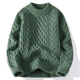 Autumn And Winter New Men's Twist Sweater Casual Round Neck Pullover Top (Option: Green round neck-2XL)