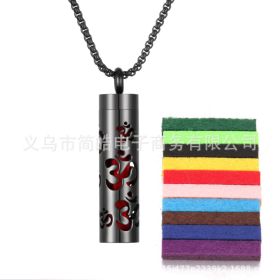 Aromatherapy Pendant Perfume Bottle Essential Oil Titanium Steel (Option: 2Black  10 cotton pads)