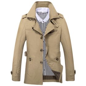 Men's Fashion Casual Solid Color Trench Coat (Option: Khaki-5XL)