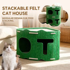 Modular Stackable Felt Cat House Detachable Cat Cave, Free Combination Indoor Pet Hideout Box, Sturdy Felt Cat Shelter For Multi-Cat Family (Option: Green)