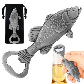Creative Sea Bass Bottle Opener With Velvet Bag , Exclusive Gift For Fishing Enthusiasts, Bar Tool For Beer Enthusiasts, Ideal For Home And Bar Use, N (Option: Dark Silver)