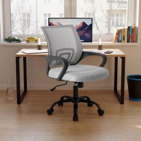 Ergonomic Office Desk Gaming Chair Mid Back With Lumbar Support Rocking Mode Height Adjustable With Fixed Armrest For Office (Option: Grey)