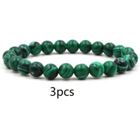 Classic Black Matte Green Malachite Bracelets Suitable Women Men Elastic Strand Jewelry (Option: Green-3pcs)