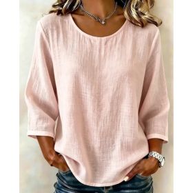 Womens Casual Solid-Color Crew-Neck T-Shirt (Option: Pink-S)
