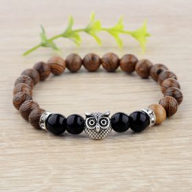 Owl frosted stone lifeline wood grain bracelet (Option: Silver17CM)