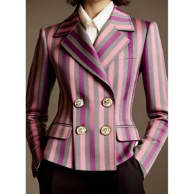 Women's Double-breasted Elegant Suit Jacket (Option: Light Purple-3XL)