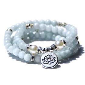 Amazon Stone Tiger Eye Stone Bracelet Necklace 108 Buddha Beads Lotus Bracelet (Option: 2light blue stones-1PC)