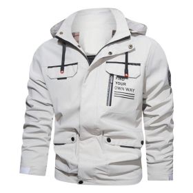Men's Outdoor Casual Shell Jacket Sports Hooded Fleece Jacket Coat (Option: White-M)
