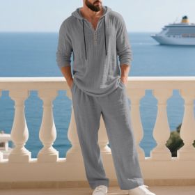 Men's Casual Home Wear Set Long Sleeve Pants With Hood (Option: Gray-S)