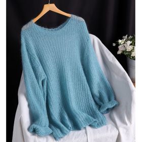 Hollow-out Pullover Knit Top Thin Blouse-style Top (Option: Blue-S)