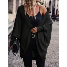 Women Solid Color Batwing Sleeve Open Front Casual Jacket (Option: Black-S)