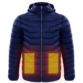 Men Heated Puffer Jacket Electric Heating Coat Insulated Hood Windbreaker 9Heat Zones (Option: Blue-L)
