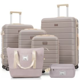 6-Piece Hardside Luggage Set with TSA Lock, 16/20/24/28 Inch Spinner Suitcase Set with Expandable Travel Duffel Bag & Waterproof Toiletry Kit, Adjusta (Option: brown)