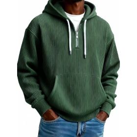 Men's Solid-Colored Corduroy Long-Sleeve Hoodie For Sports And Casual Wear (Option: Dark Green-S)