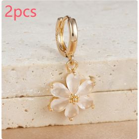 Simple Zircon Six-leaf Flower Pendant Earrings For Women (Option: Y76013 Gold White 2PCS)