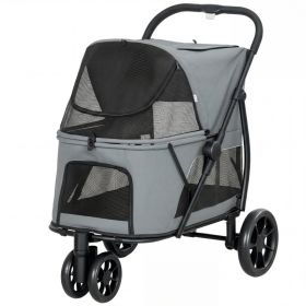 3 Wheel Pet Stroller With Easy One-Click Quick Fold, Mesh Window, Washable Cushion, For Medium Dogs, Gray (Option: Gray-805x220x510 mm)